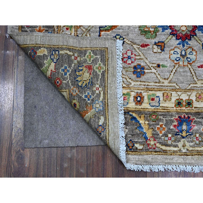 4'X11'9" Gray Heris All Over Design Hand Knotted Wide Runner Oriental Rug