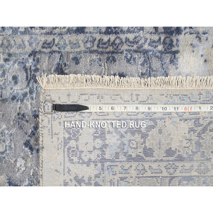 2'8"X7'8" Hand Knotted Gray Broken Kishoon Design Wool/Silk Runner Rug