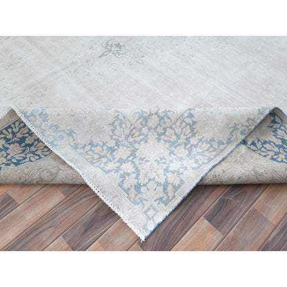 9'X12' Blue Worn Wool Hand Knotted Distressed Old Farsian Karman Rug