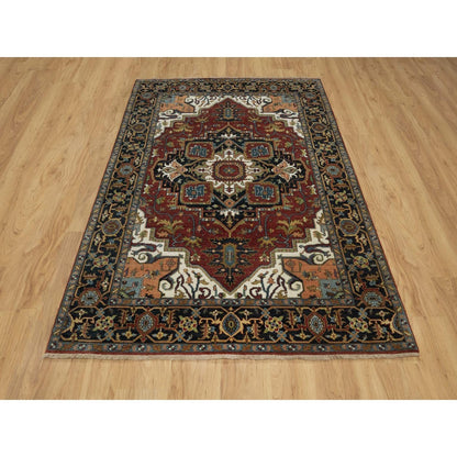 5'X7'2" Red Hand Knotted Wool Rug Antiqued Fine Heris Revival Oriental