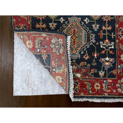 2'7"X10'1" Black Organic Wool Hand Knotted Karjihooz Design Runner Rug