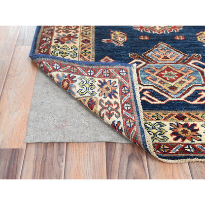 2'10"X13'2" Prussian Blue Afghan Super Kazak Wool Hand Knotted Rug