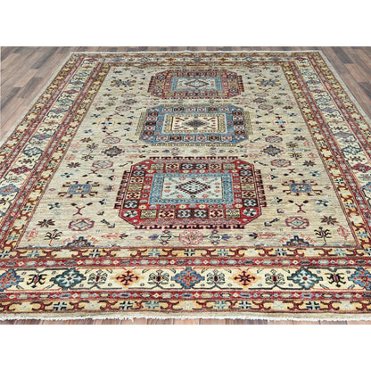 8'X9'6" Cream Afghan Super Kazak Soft Wool Hand Knotted Oriental Rug