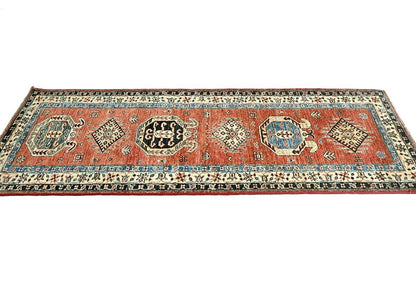 Handmade Kazak Runner Rug Rusty Red Tribal