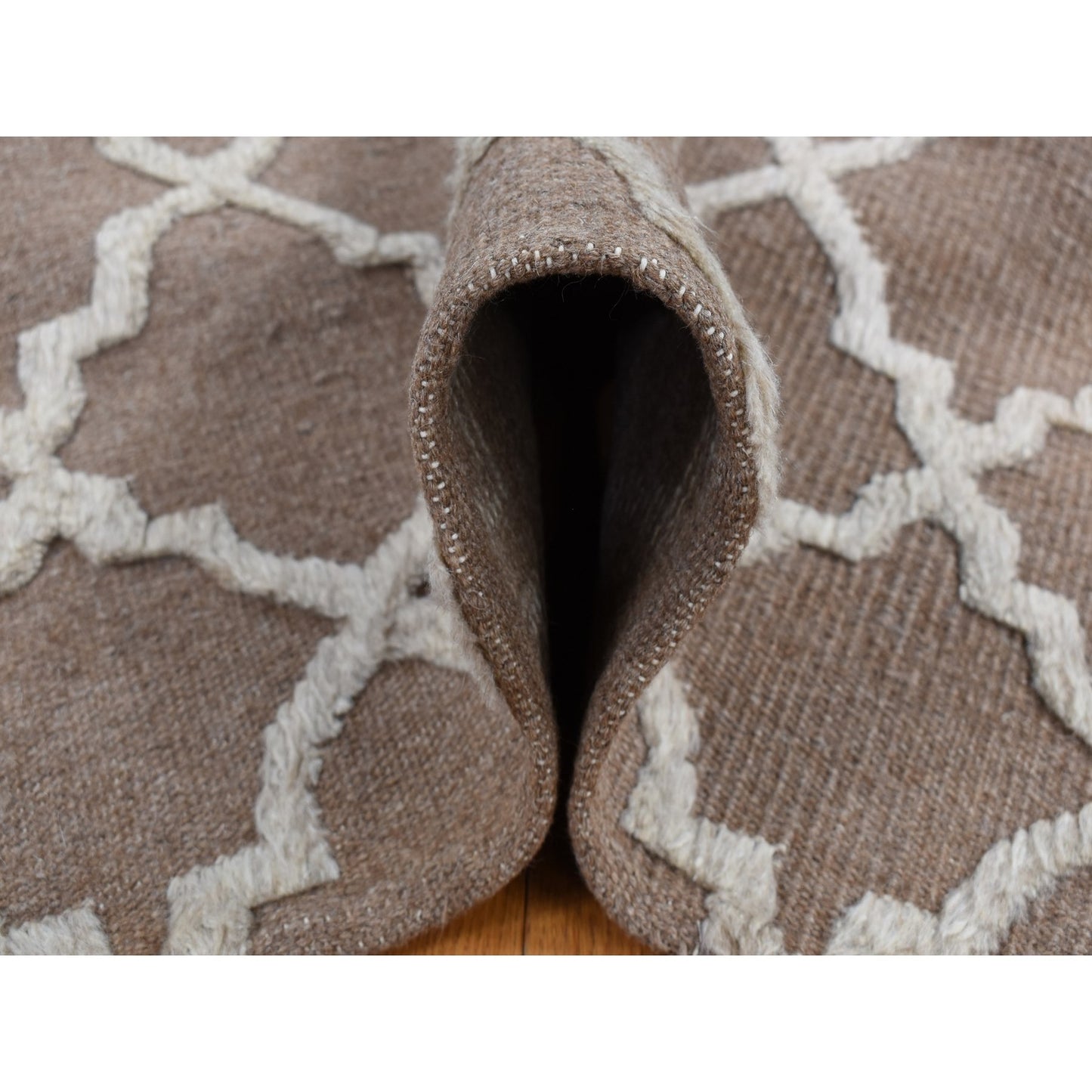 7'10"X9'9" Brown Moroccan Crisscross Design Pure Wool Hand Knotted Rug