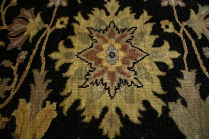 Antique Washed Black Floral Peshawar Rug Osh