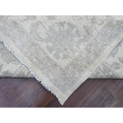 10'X13'8" Cotton White Washed Out Peshawar 100% Wool Hand Knotted Rug