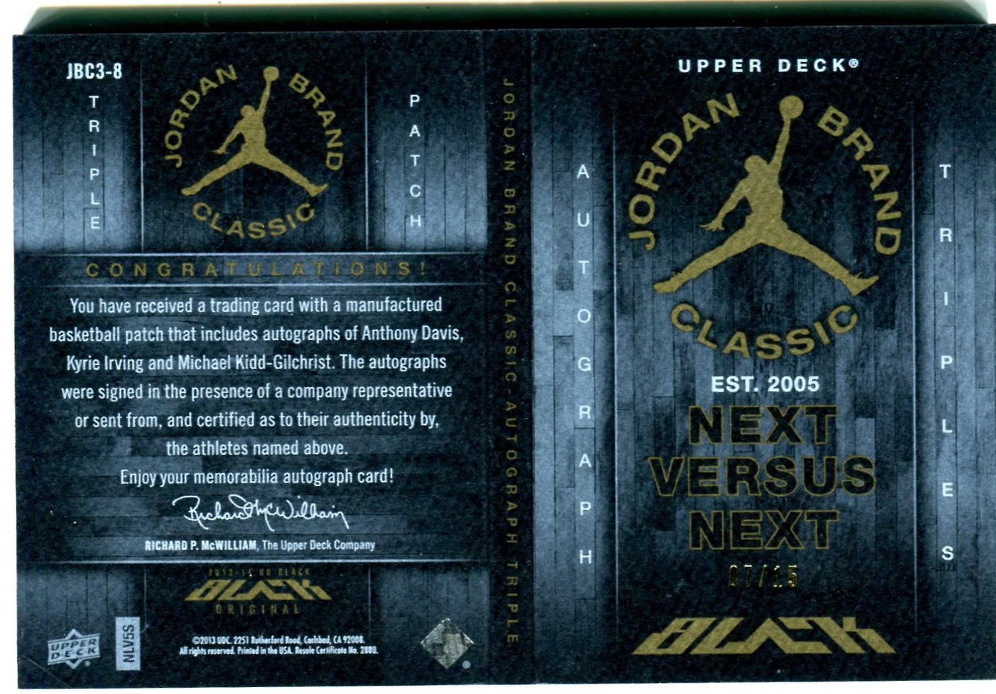 2013 Upper Deck Ud3 Jordan Brand Next Versus Next #Jbc3-8 Irving/Kidd-Gilchrist/