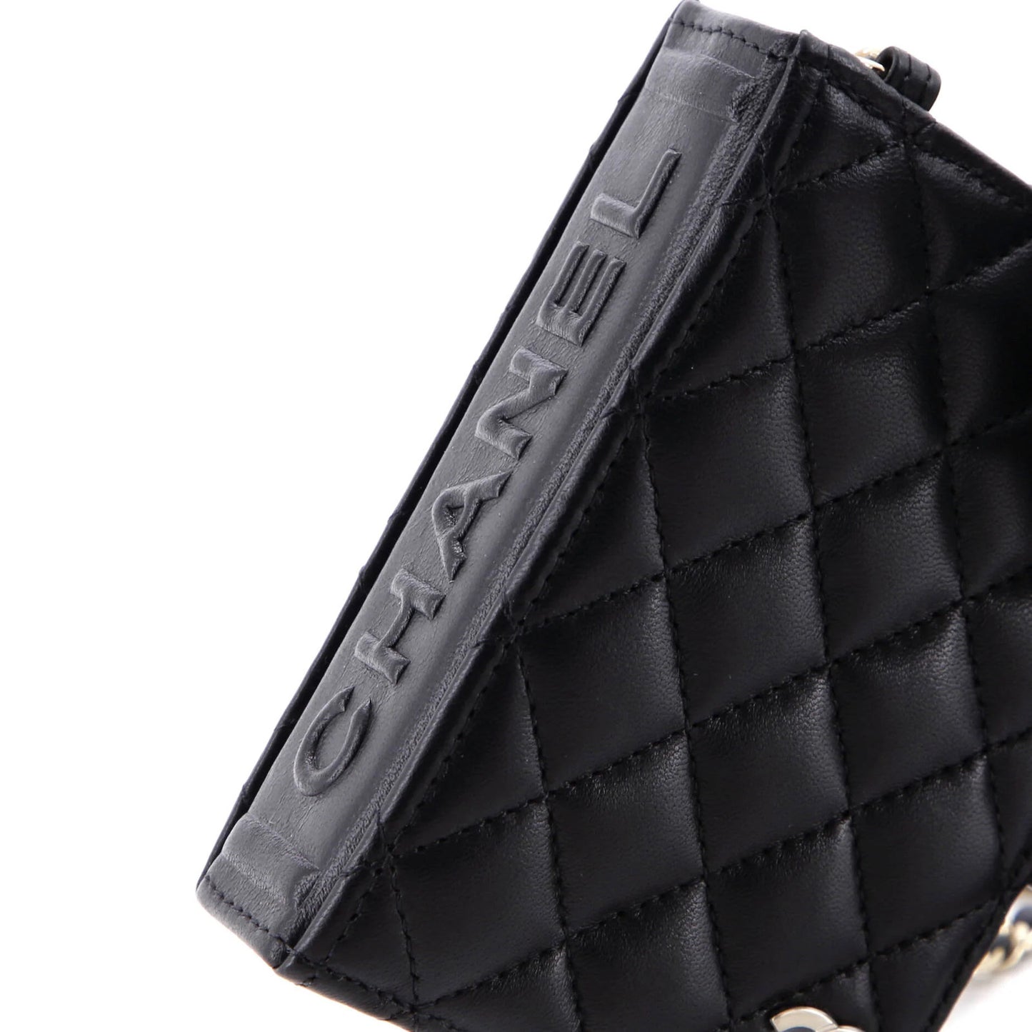 Chanel Cc Book Card Holder With Chain Quilted Lambskin