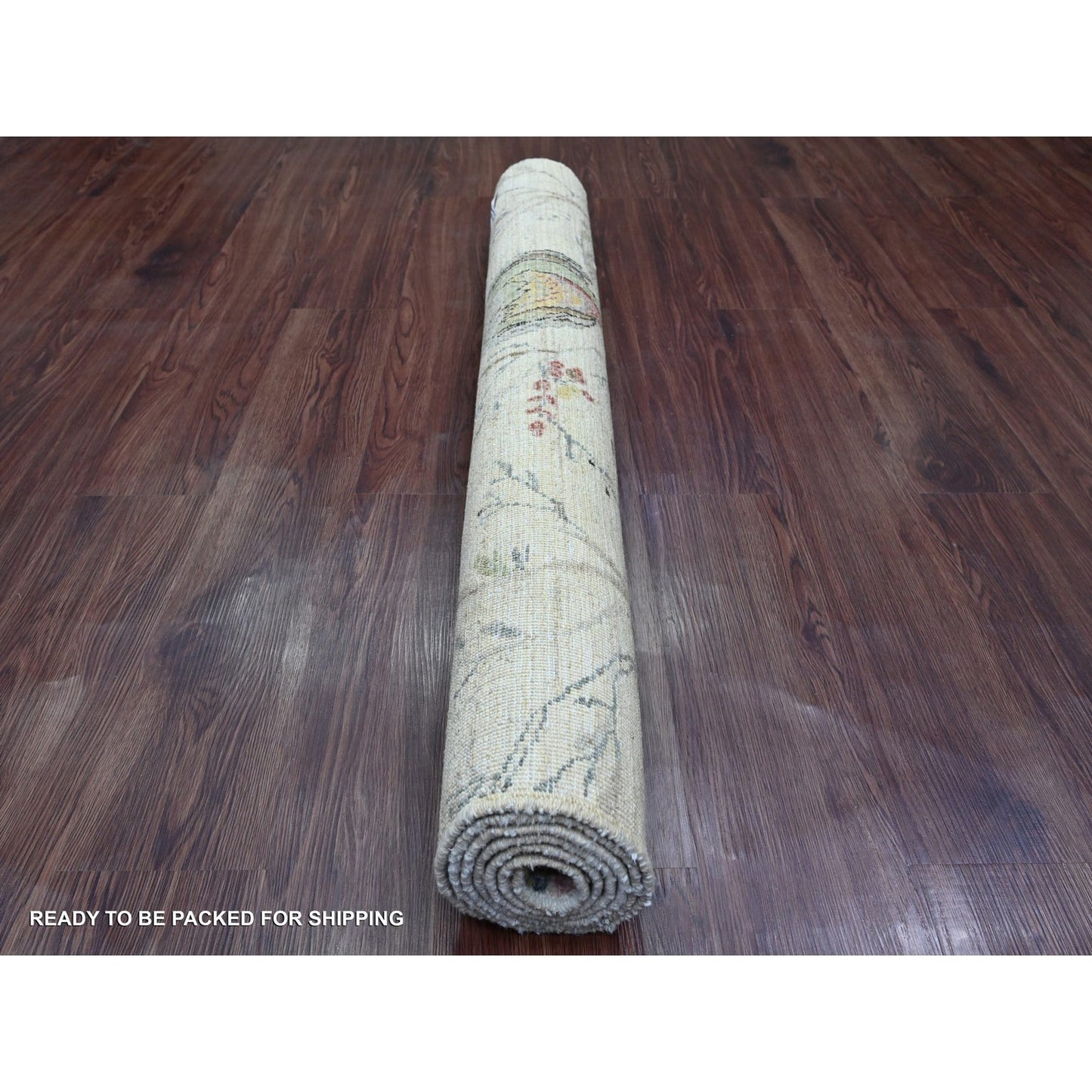 4'X6' Ivory Sparrows On The Tree Peshawar Soft Wool Hand Knotted Rug
