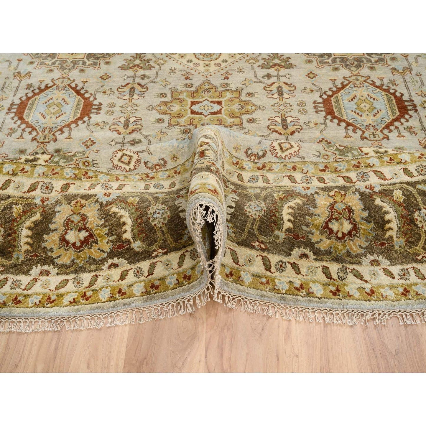 10'X10' Light Gray Karjihooz Design Pure Wool Hand Knotted Round Rug
