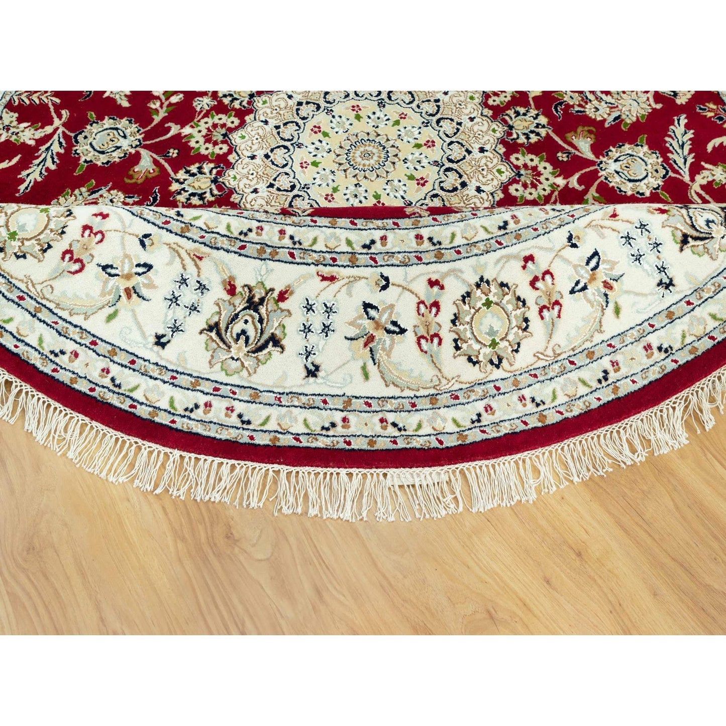 8'X8' Barn Red 250 Kpsi Hand Knotted Nain Soft Wool Oriental Round Rug