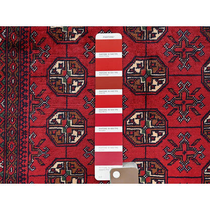 2'8"X3'9" Red Princess Bokara Geometric Design Soft Wool Hand Knotted Rug