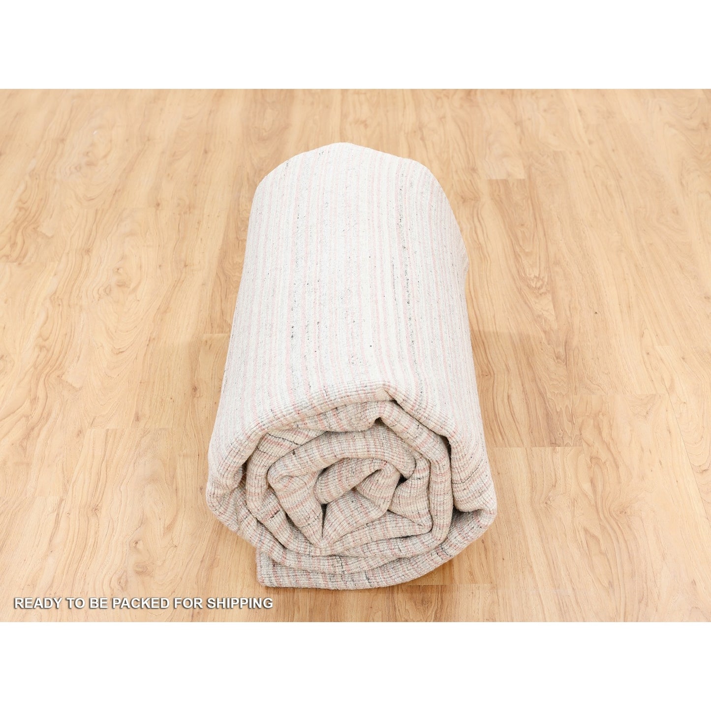 9'1"X12' Ivory With Coral Red Wool Plain Modern Design Hand Loomed Rug