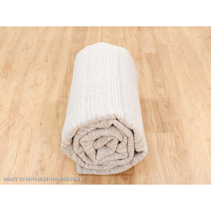 9'1"X12' Ivory With Coral Red Wool Plain Modern Design Hand Loomed Rug