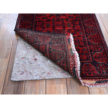 1'9"X4'9" Red Afghan Khamyab Geometric Design Hand Knotted Wool Runner Rug