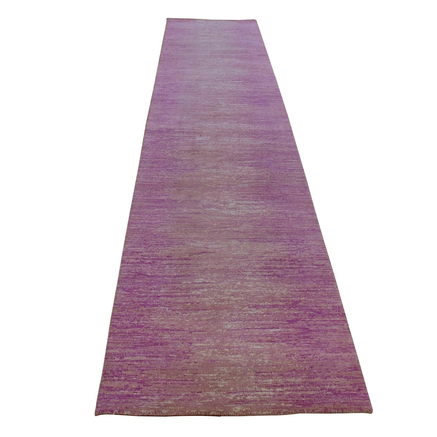 2'7"X12'3" Hand Knotted Zero Pile Pink Pure Wool Only Runner Rug