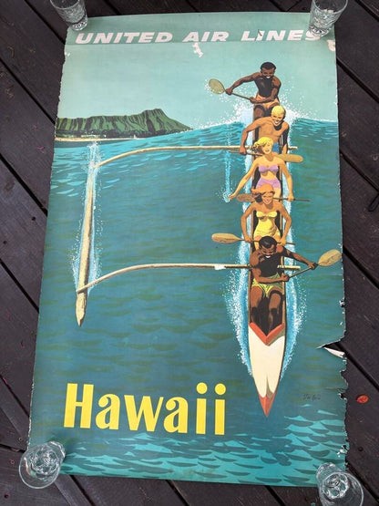Hawaii United Airlines 1960S Original Vintage Poster Hawaiian By Stan Galli