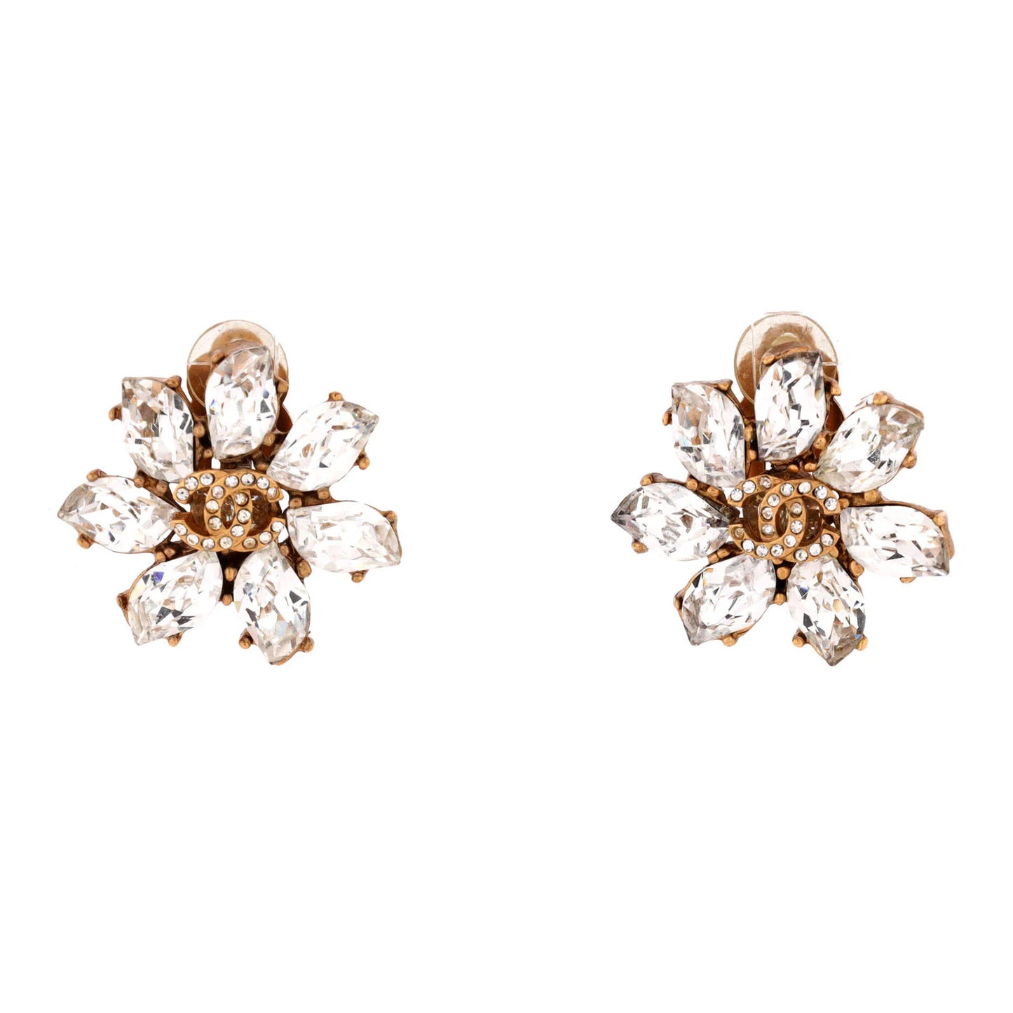 Chanel Cc Heart Stud Earrings Metal With Faux Pearls And Crystals