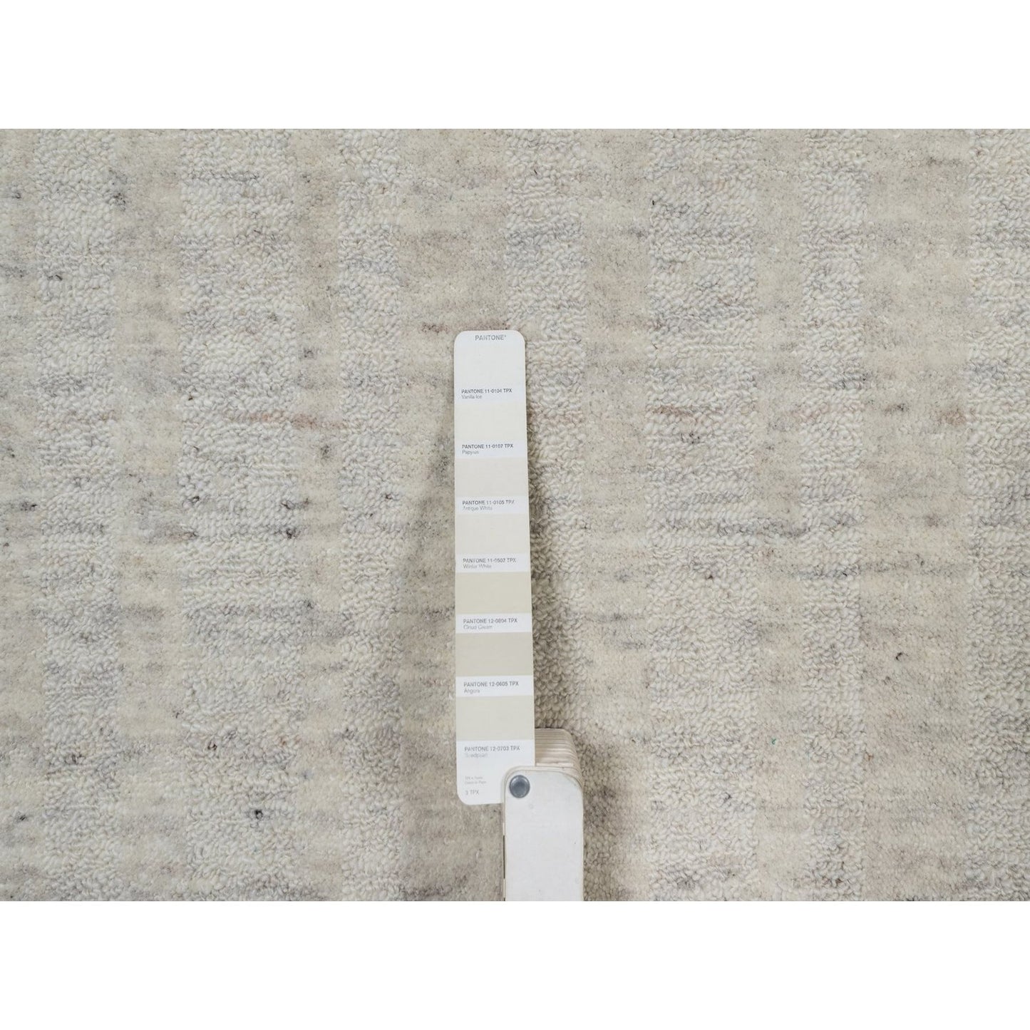 8'10"X12' Bone White Vertical Stripes Design Hand Loomed Natural Wool Rug