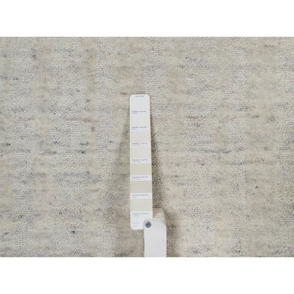 8'10"X12' Bone White Vertical Stripes Design Hand Loomed Natural Wool Rug