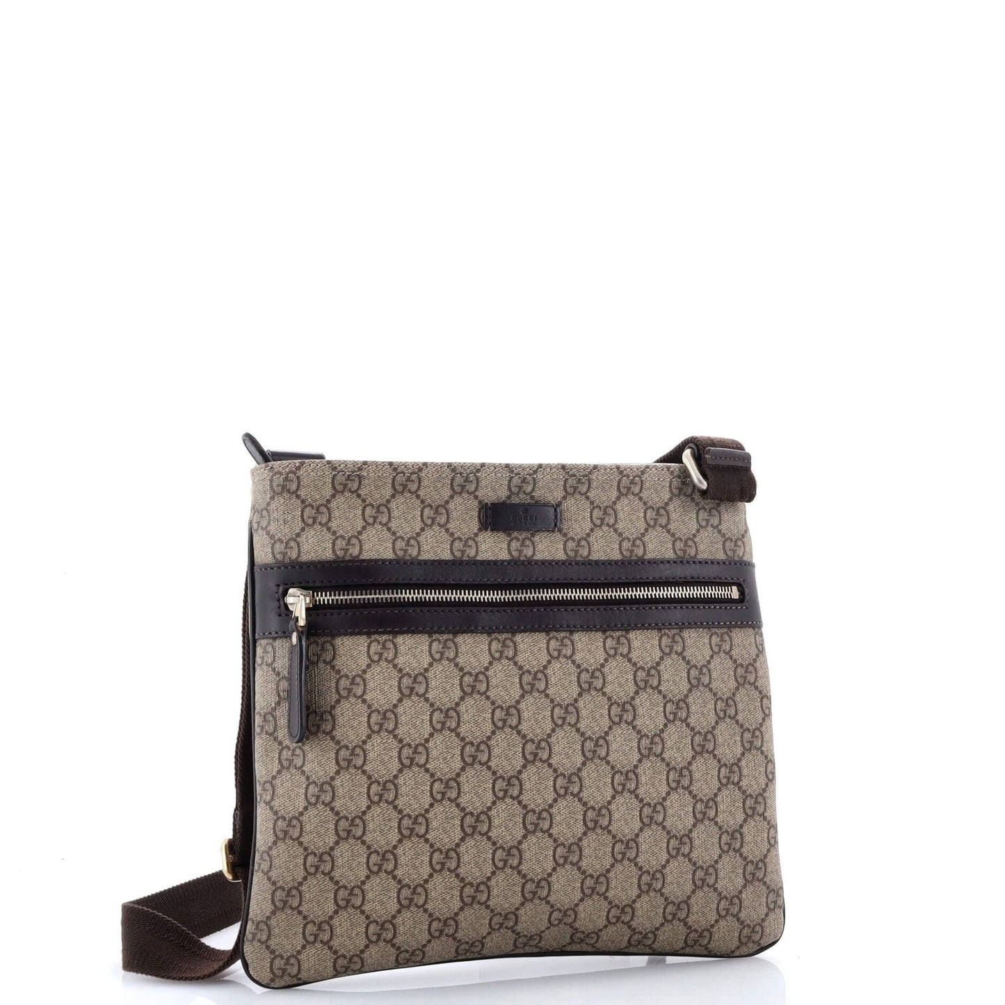 Gucci Front Zip Flat Messenger Bag Gg Coated Canvas Medium