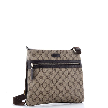 Gucci Front Zip Flat Messenger Bag Gg Coated Canvas Medium