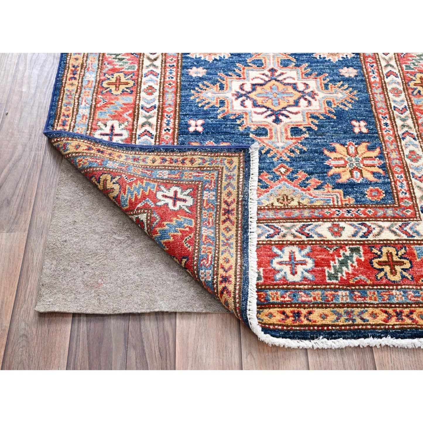 2'9"X26'3" Blue Hand Knotted Super Kazak Wool Xl Runner Rug