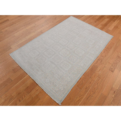 4'X6' Beige Hand Knotted Washed Out Khotan Design Pure Wool Rug