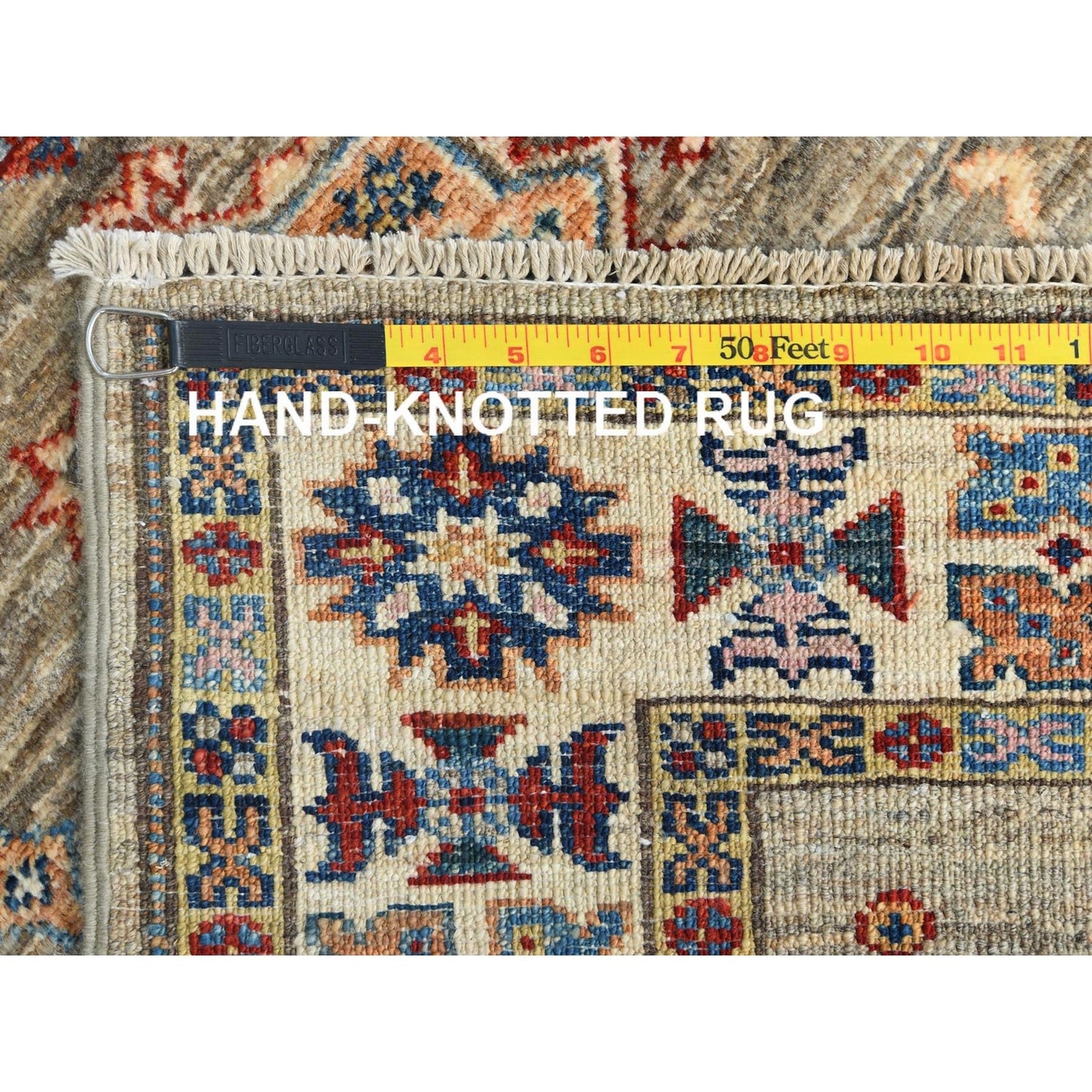 2'10"X8'3" Ecru Color Wool Hand Knotted Afghan Super Kazak Runner Rug