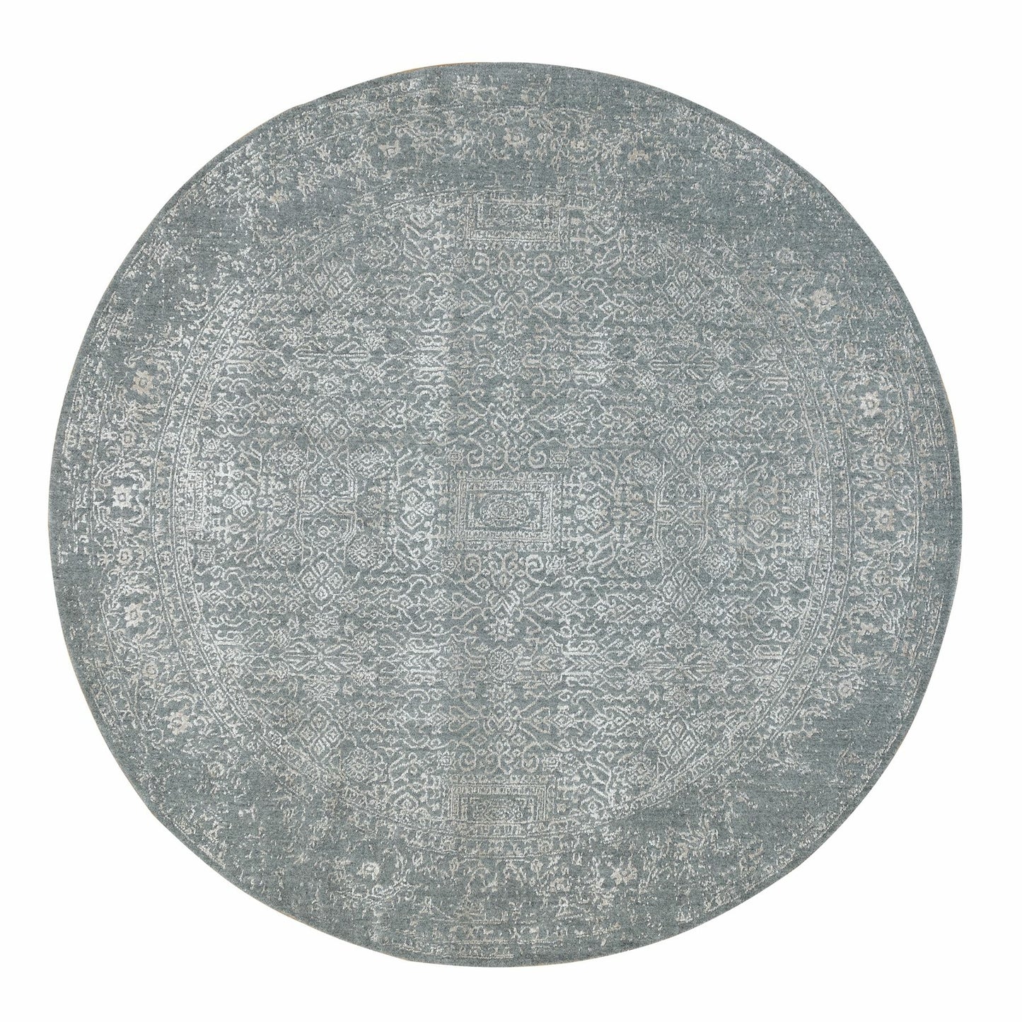 8'X8' Gray Fine Jacquard Hand Loomed Modern Wool And Art Silk Oriental Rug