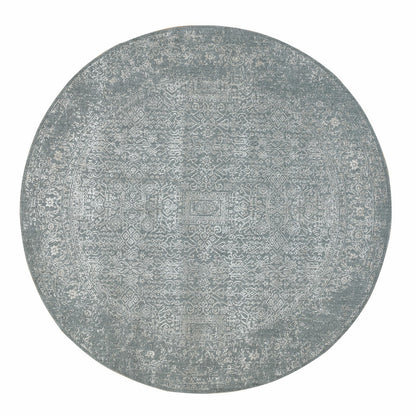 8'X8' Gray Fine Jacquard Hand Loomed Modern Wool And Art Silk Oriental Rug