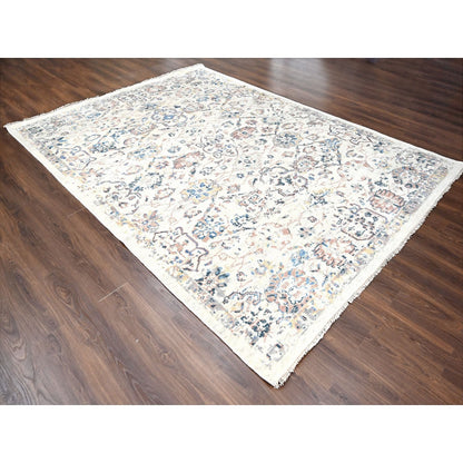 8'10"X11'10" Ivory Pure Wool Hand Knotted Mahal Design Oriental Rug