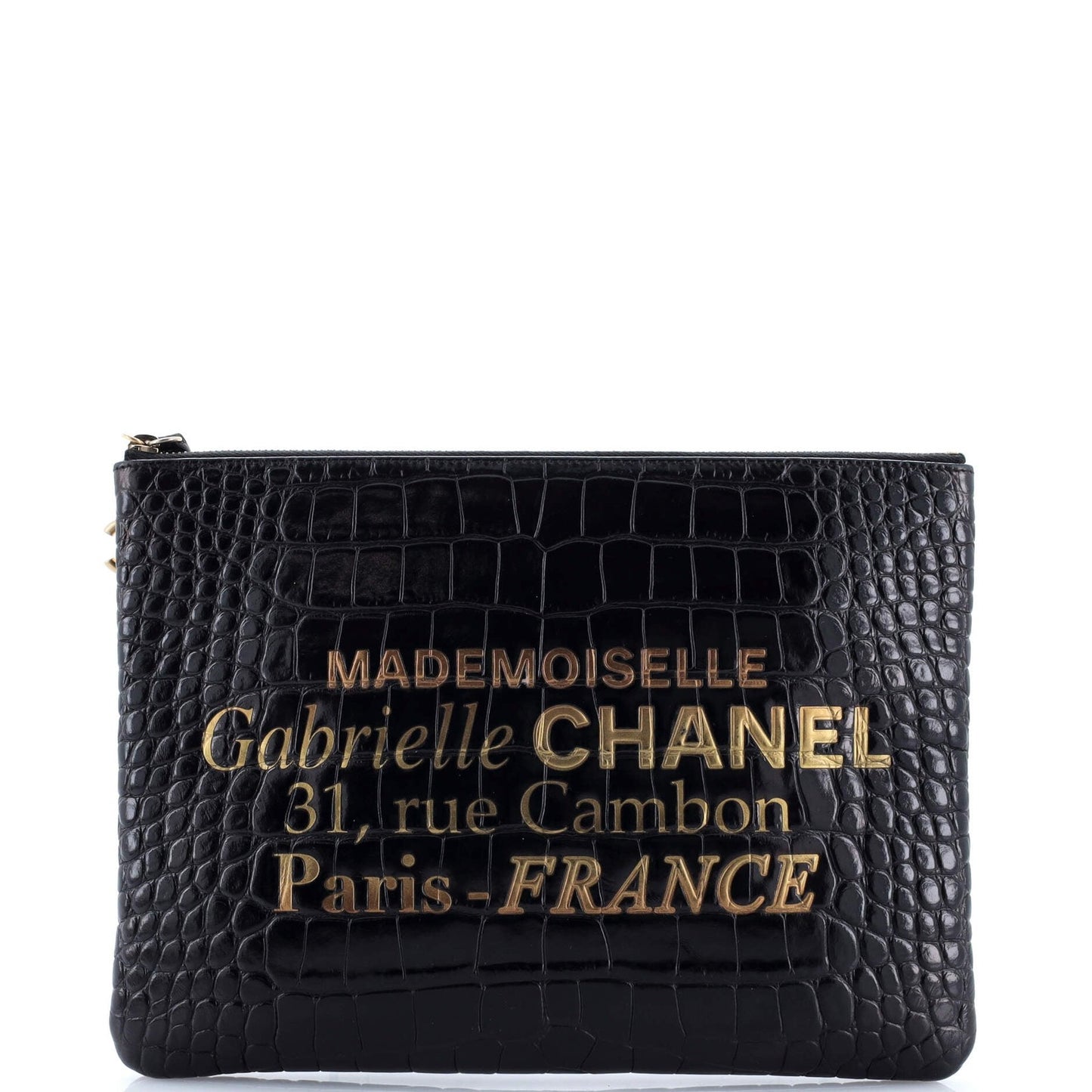 Chanel Signature O Case Pouch Printed Crocodile Embossed Calfskin Medium