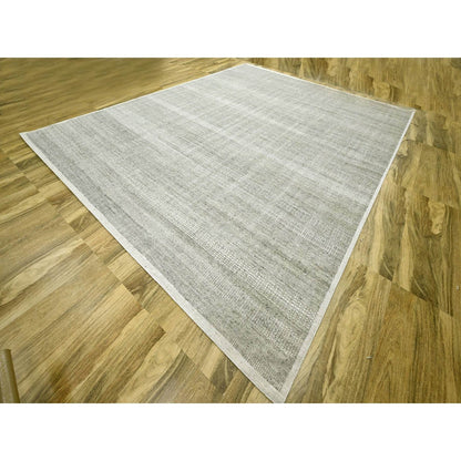 12'1"X14'10" Gray Grass Design Textured Wool Hand Knotted Xl Oriental Rug