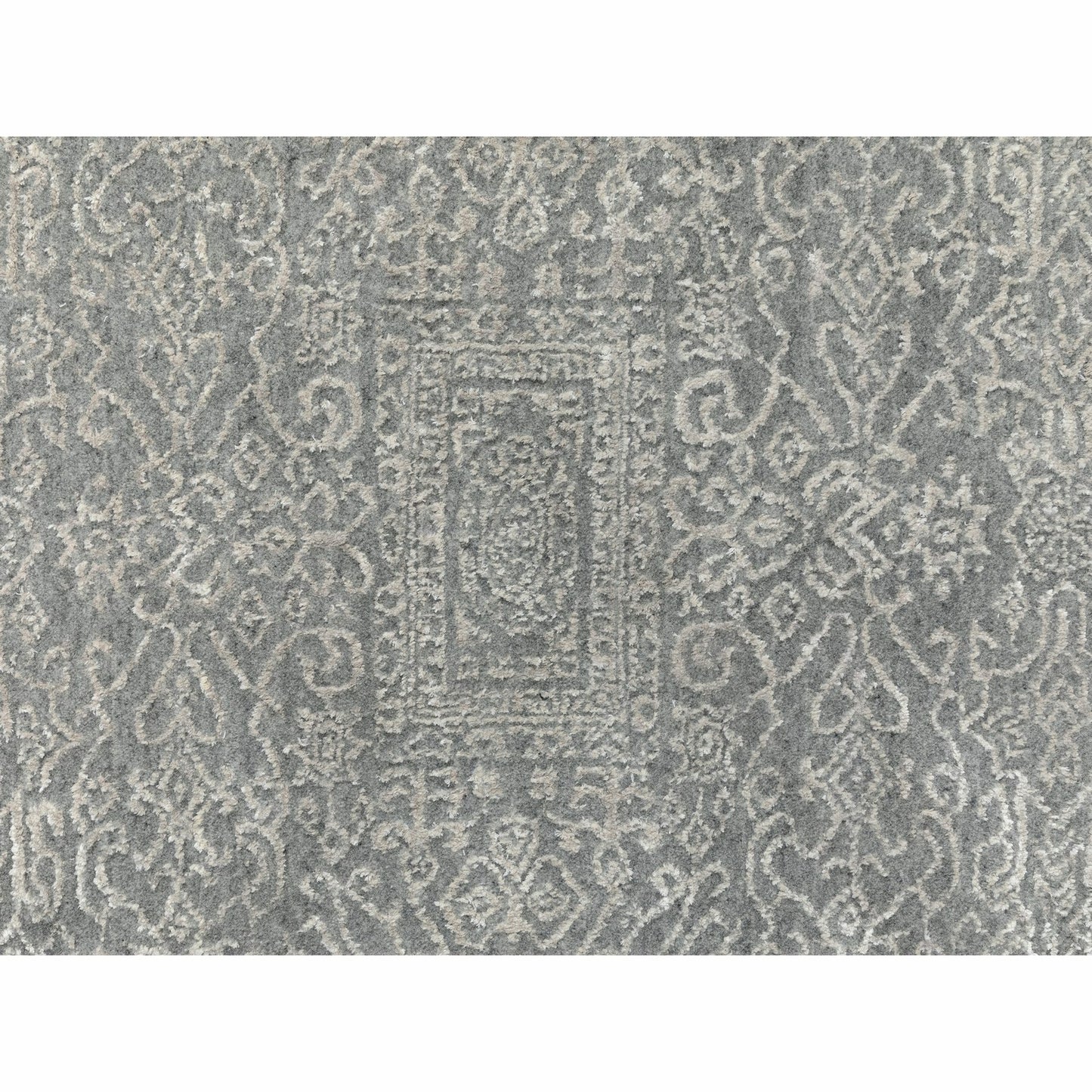 8'X8' Gray Fine Jacquard Hand Loomed Modern Wool And Art Silk Oriental Rug