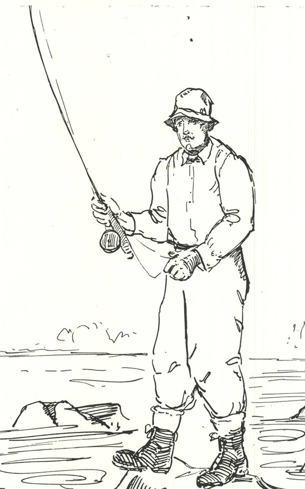 Yb Robinson Fly Fisherman In River " Lithograph Contemporary