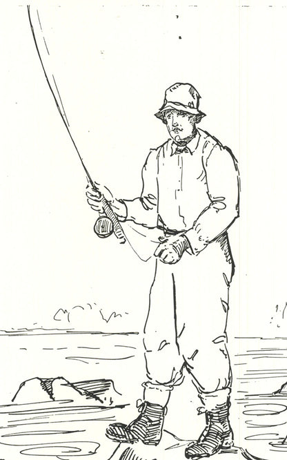 Yb Robinson Fly Fisherman In River " Lithograph Contemporary