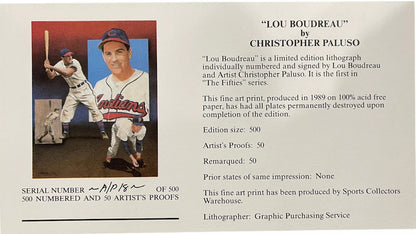 Lou Boudreau & Christopher Paluso Signed18X24 Artist Proof Lithograph 18/50 (Jsa
