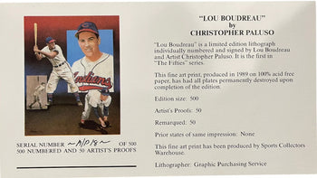 Lou Boudreau & Christopher Paluso Signed18X24 Artist Proof Lithograph 18/50 (Jsa