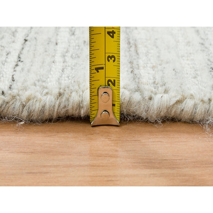 12'1"X12'1" Ivory Undyed Wool Modern Design Hand Loomed Square Rug