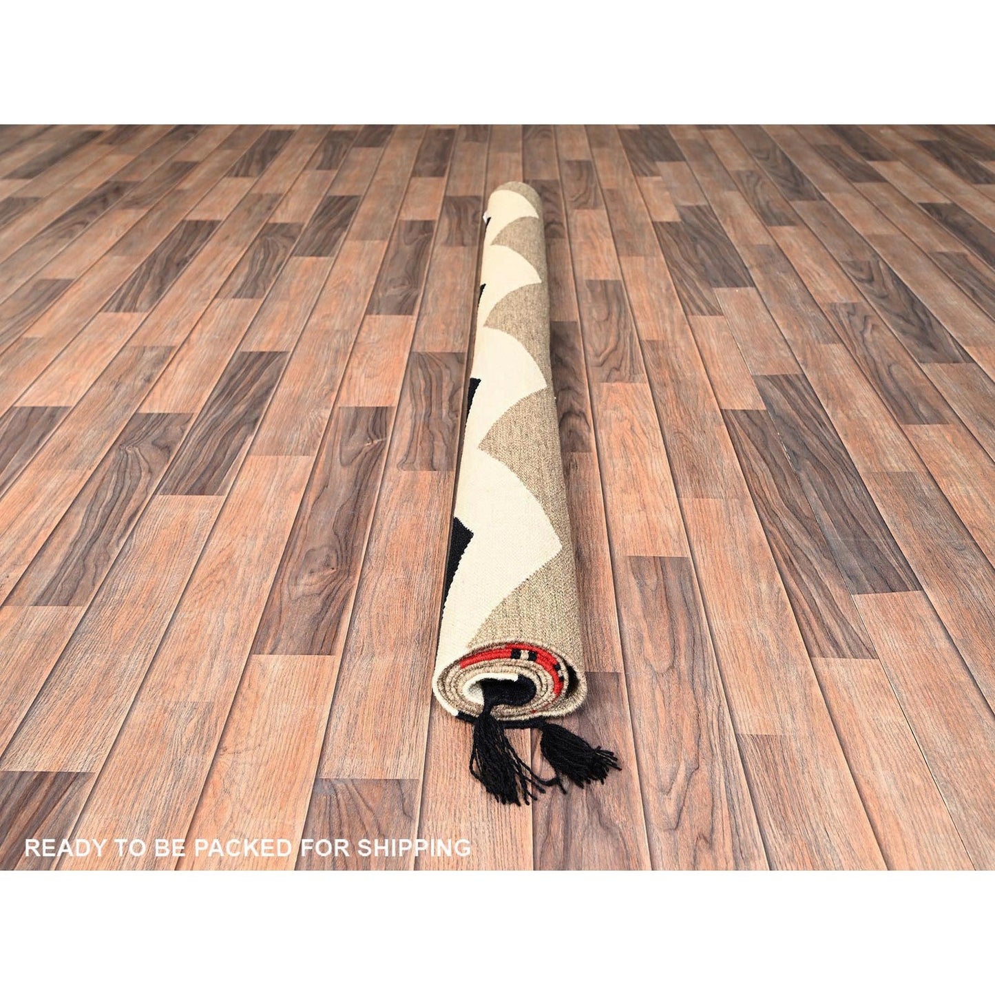 5'2"X7' Brown Pure Wool Rug American Geometric Design Flat Weave Hand Woven