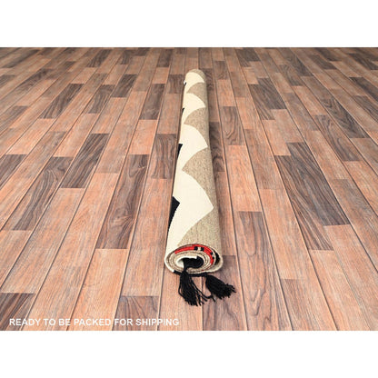 5'2"X7' Brown Pure Wool Rug American Geometric Design Flat Weave Hand Woven