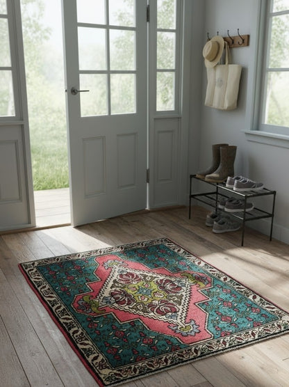1'11 X 2'8 ft Semi-Antique Distressed Oriental Rug Muted Floral Design Carpet
