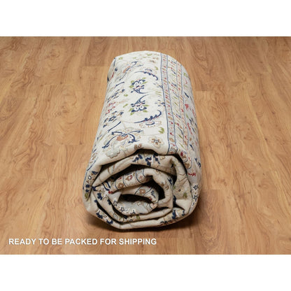 10'2"X10'2" White Nain Flower Motif Wool And Silk Hand Knotted Square Rug
