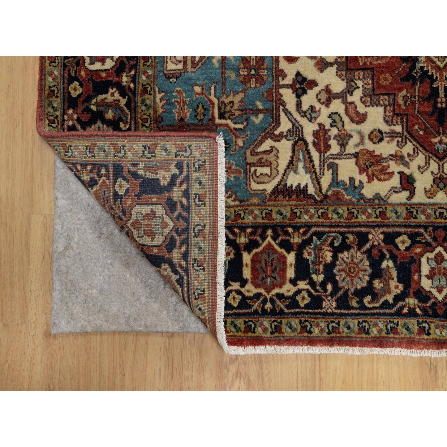 5'2"X7'2" Red Antiqued Heris Recreation New Zealand Wool Hand Knotted Rug