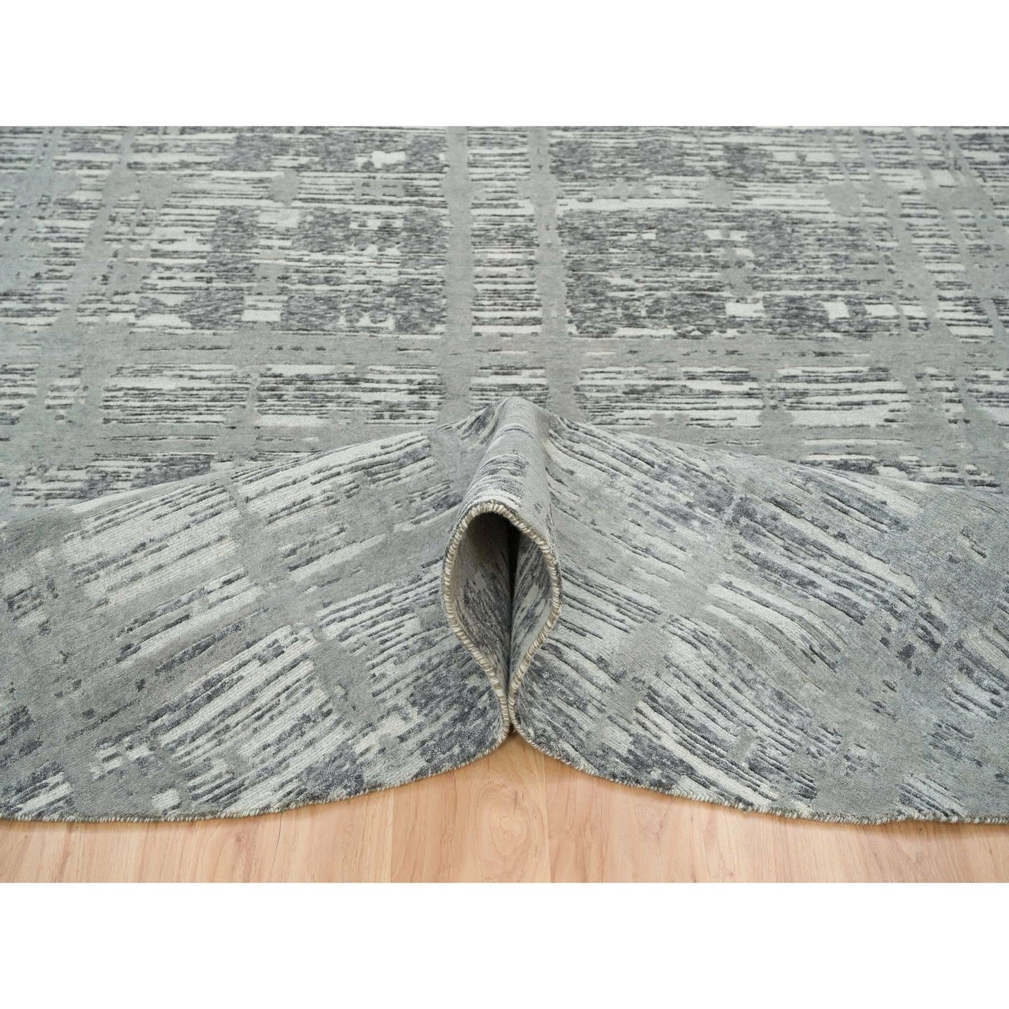 Rug 10'1"x10'1" Dark Grey Undyed Natural Wool Hand Knotted Round Oriental