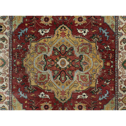 6'1"X9'2" Red Antiqued Fine Heris Re-Creation Hand Knotted 100% Wool Rug