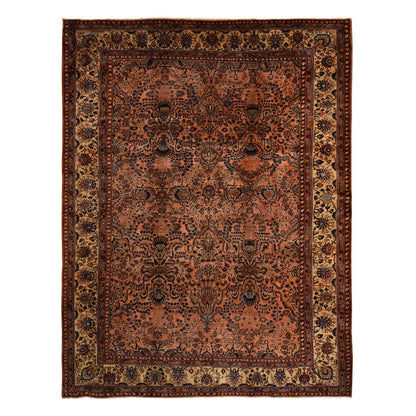 9'10"X13'7" Coral Salmon Antique Zoroastrian Pure Wool Hand Knotted Rug