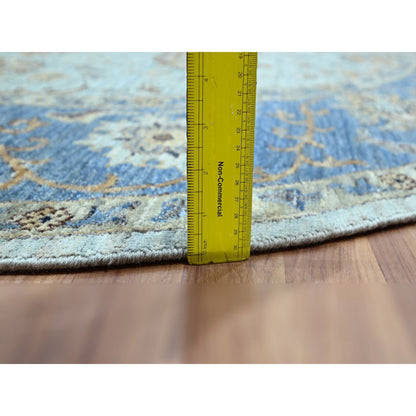 Blue round rug pure wool hand knotted flower design shah abbas blue.